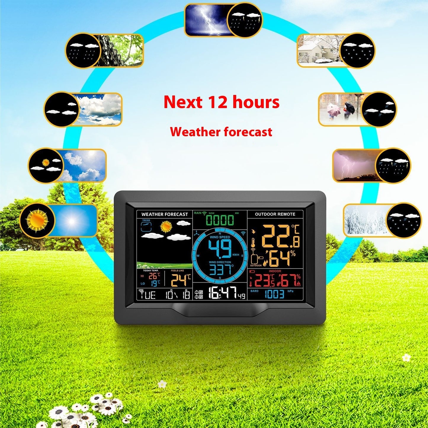 Multifunctional Professional Weather Station Temperature And Humidity Wind Speed Rainfall Detection Weather Forecast Bell