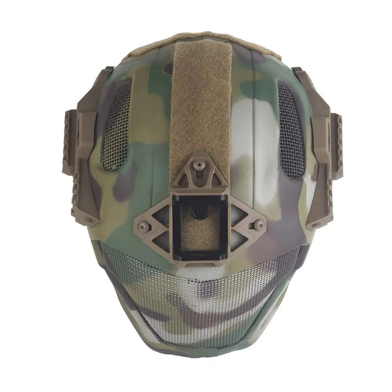 Lightweight EVA tactical helmet for hunting, airsoft, etc. Steel mesh mask included, good for cosplay.