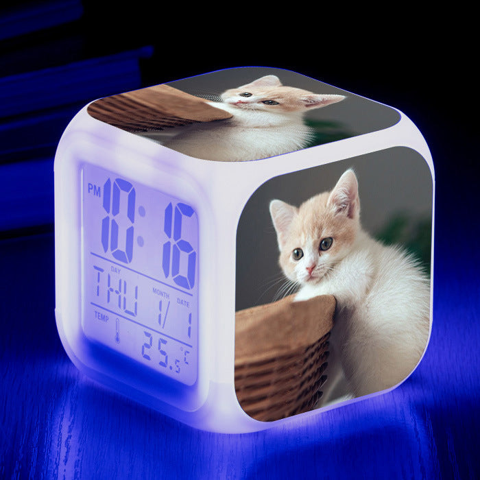Cat narrow colorful square alarm clock