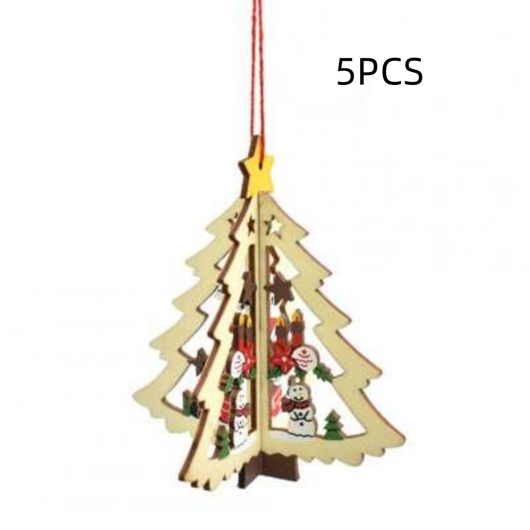 Christmas Wooden Five-pointed Star Bell Ornaments