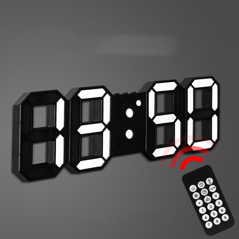 3D Remote Control Black LED Electronic Hung And Can Stand Wall Clock
