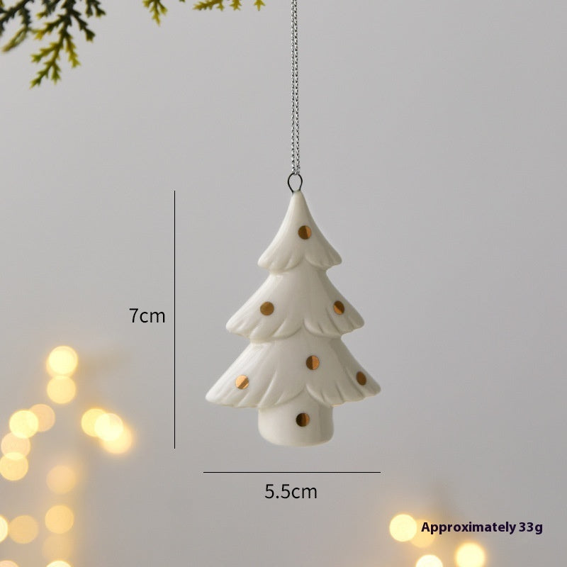 Mini House Ceramic Christmas Tree Small Pendant