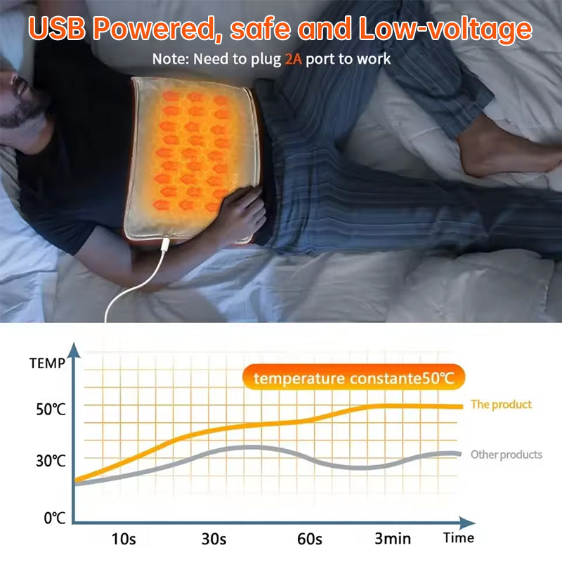 **5V USB grey heating pad (19.6x11.8") with 59" cable for cramps & back pain, works as mini heated blanket.**