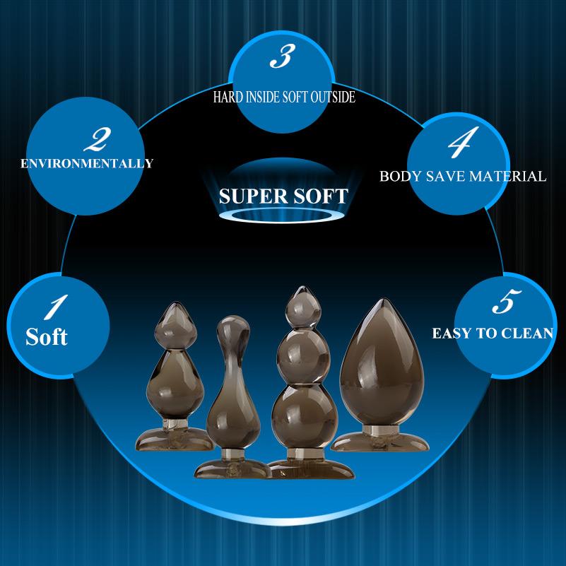 LETEN Anal Sex Toys Body Save Silicone 4 Size Butt Plug Anal Butt Plug Waterproof Anal Trainer Toy