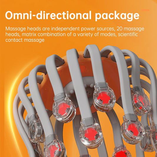 20Massage Heads Orange Scalp Head Massager Red Light Therapy Vibrator Octopus Scratcher For Relaxation Stress Migraine
