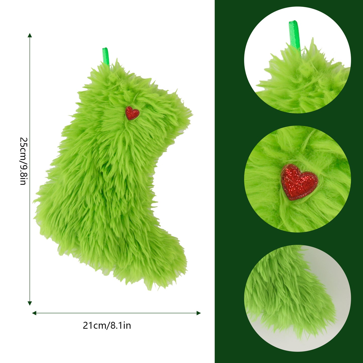 Christmas Green Fur Ornament Christmas Stockings Plush Candy Gift Bag
