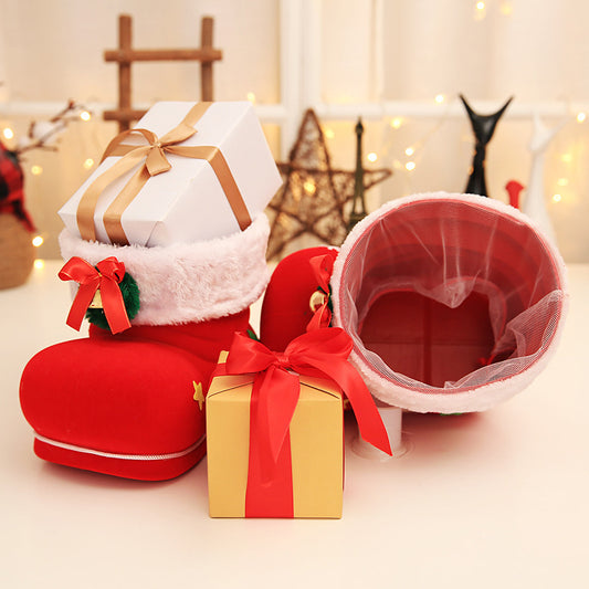 Large Christmas Red Flocking Candy Boots