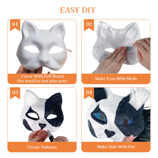 6 Sets Therian Mask Kit. Half-face paper blank masks, hand-painted cat. For DIY, masquerade, cosplay, Christmas gifts. Create un