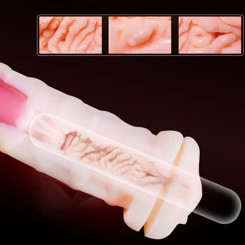 gelugee Male Masturbator Vibrator Real Vagina for Men Silicone Toy,Deep Throat Pussy Mouth Double Sex Toys for Adult Suck Man