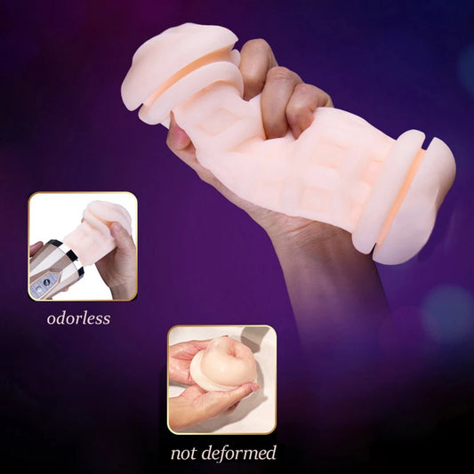 gelugee Male Masturbator Vibrator Real Vagina for Men Silicone Toy,Deep Throat Pussy Mouth Double Sex Toys for Adult Suck Man