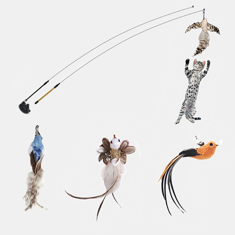 Steel Wire Feather Funny Cat Stick Long Rod