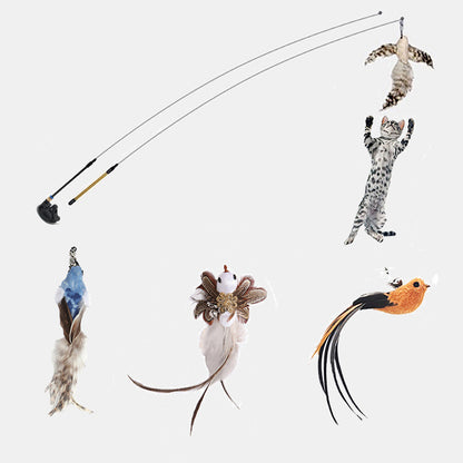 Steel Wire Feather Funny Cat Stick Long Rod