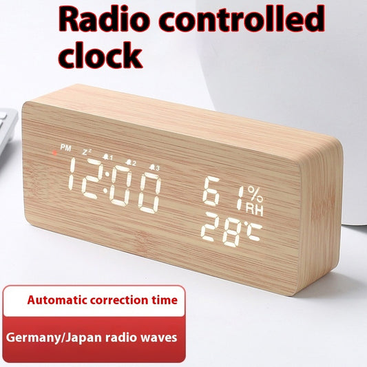 Intelligent Radio Control Clock LED Wood Electronic Digital Temperature And Humidity