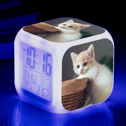 Cat narrow colorful square alarm clock