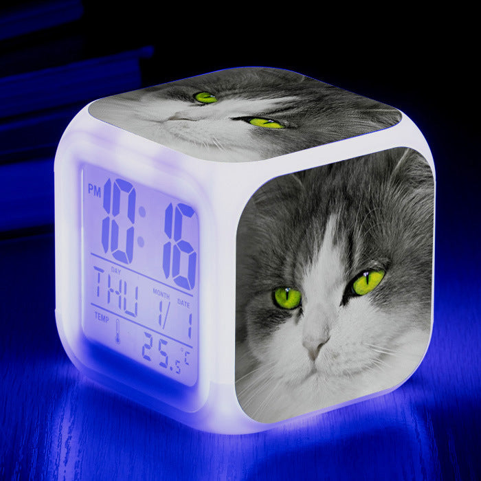 Cat narrow colorful square alarm clock