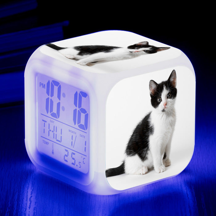 Cat narrow colorful square alarm clock