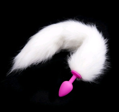 Adult supplies couple flirting female utensils artificial hair silicone anal plug white tail