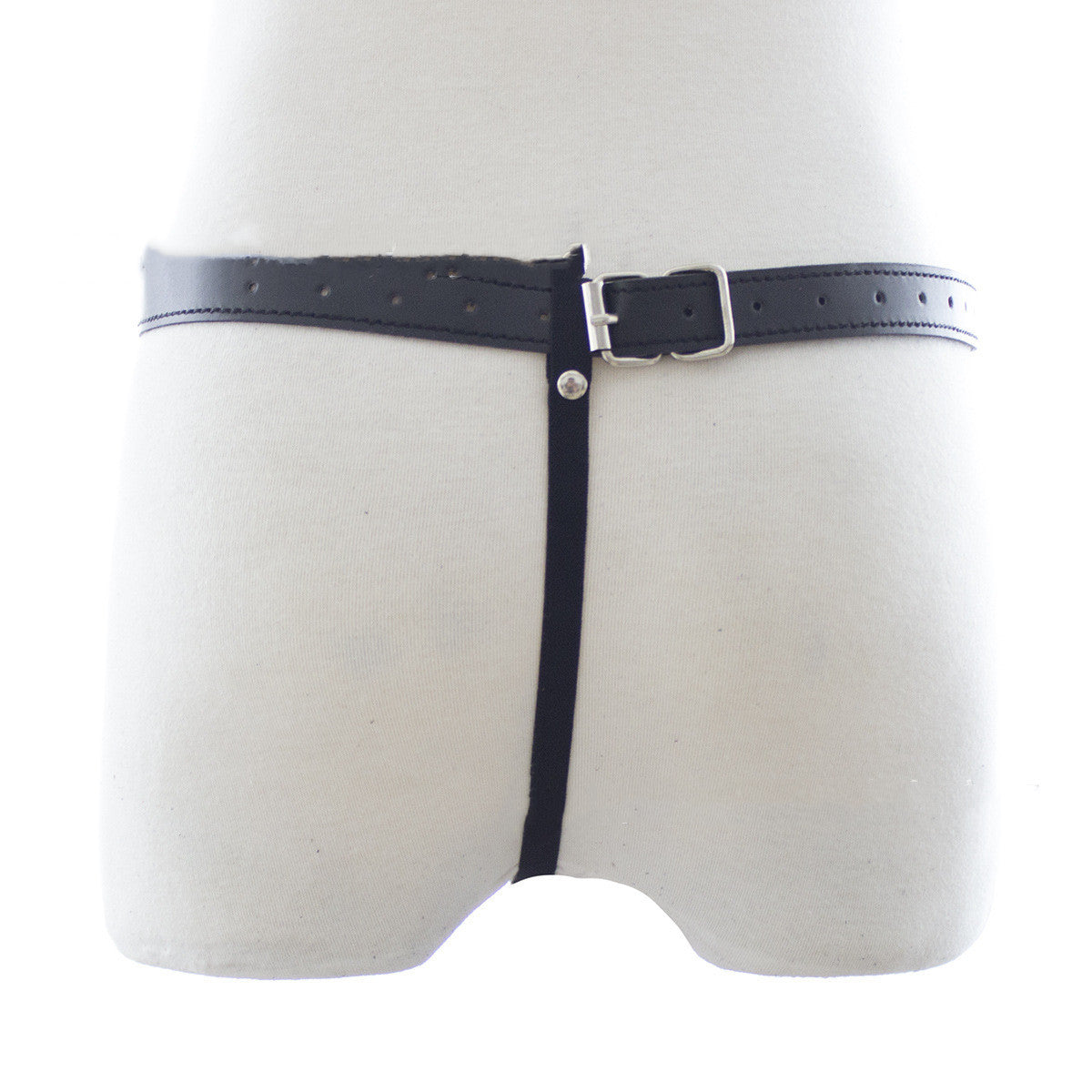 Black Leather Rivet Line Chain Panties Adult Chastity Belt