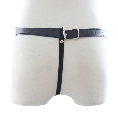 Black Leather Rivet Line Chain Panties Adult Chastity Belt