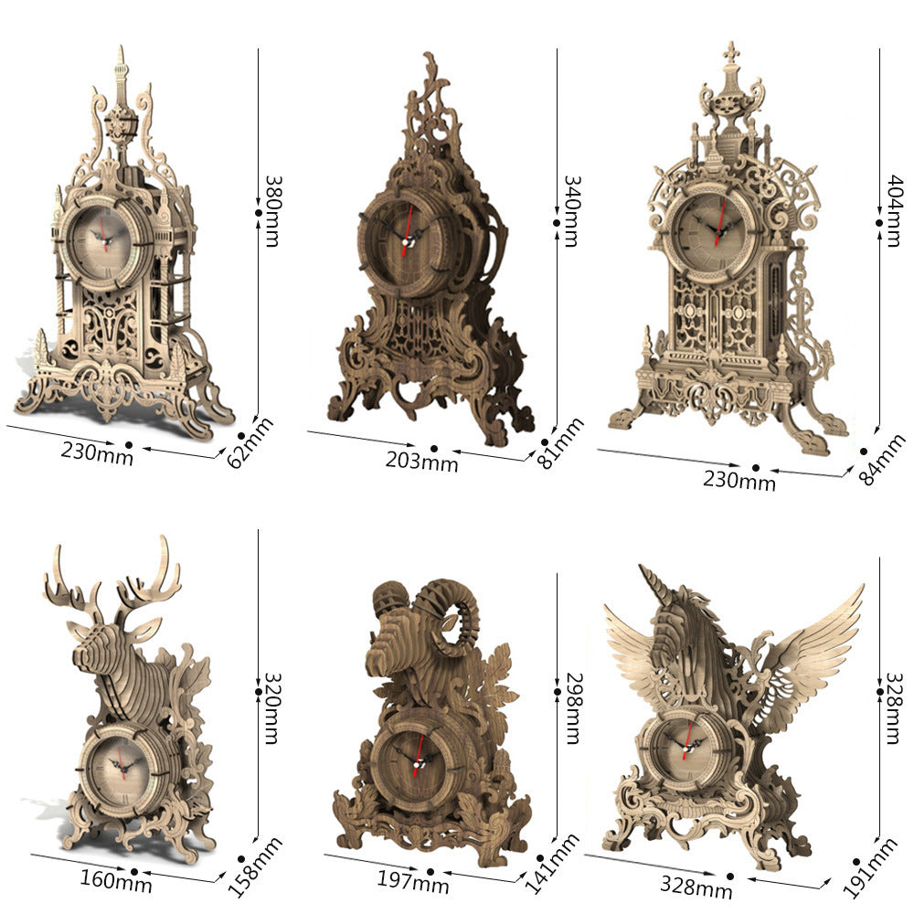 Adults High Difficulty Hand-Assembled Wooden Puzzle Three-Dimensional 3d Clock Model Boy Can Use Brain Educational Toys