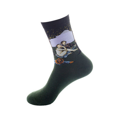 Vintage Street Women Socks Fashion Brand Men's Socks Cotton Funny Star Starry Sky Flower Graffiti Asuka Crew Casual Sock