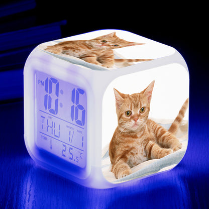 Cat narrow colorful square alarm clock