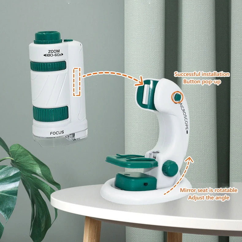 Kid Science Experiment Pocket Microscope Toy Kit 60-120x Educational Mini Handheld Microscope With Light Children Toys Gift