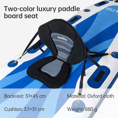 Adjustable padded seat for kayaks, paddleboards, canoes, with backrest, suitable for kayak, canoe, rafts, fishing.