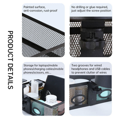 Mesh Desk Organizer with Clamp-on Swivel Pencil Drawer, having a hidden, sturdy C-Clamp mount system and easy installation.
