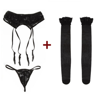 Super sexy transparent garter stockings with panties Women's adult real sexy lingerie set