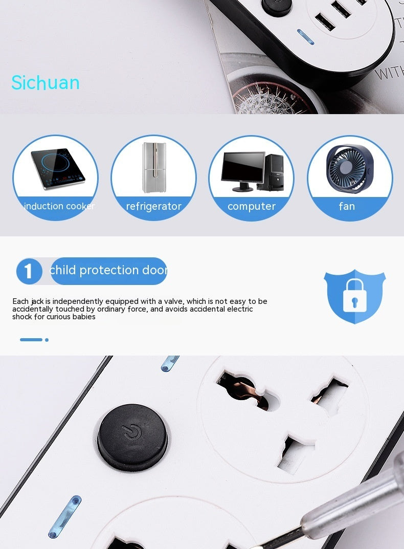 Multi-switch European Standard American Standard British Standard USB Power Strip Socket Household Plug Board Multi-port Fast Charging