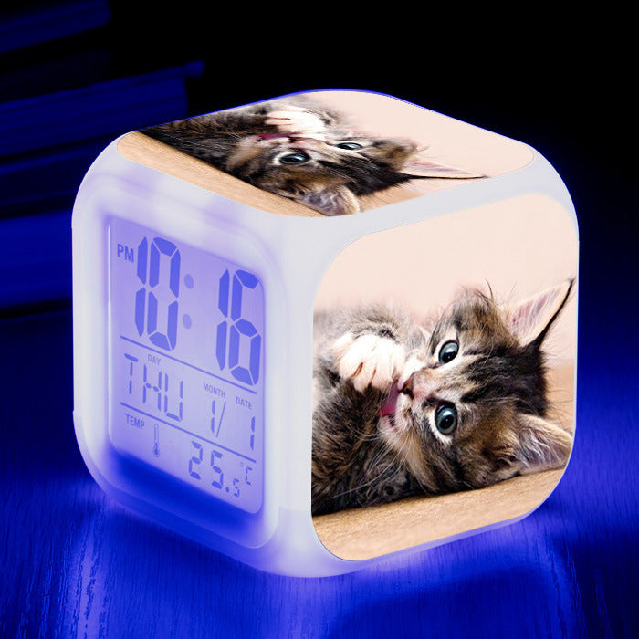Cat narrow colorful square alarm clock