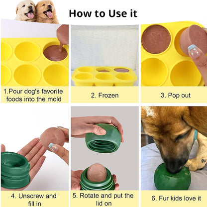 6 - cavity dog treat molds , compatible with Woof & Power Chewer Pupsicle, silicone for frozen treats, reusable for Pupsicle toy