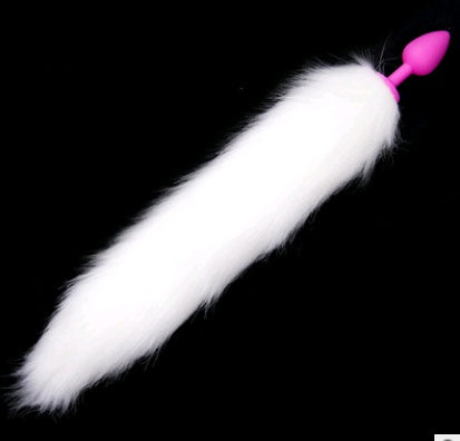 Adult supplies couple flirting female utensils artificial hair silicone anal plug white tail