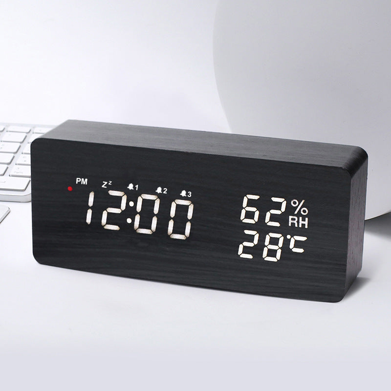 Intelligent Radio Control Clock LED Wood Electronic Digital Temperature And Humidity