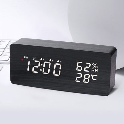 Intelligent Radio Control Clock LED Wood Electronic Digital Temperature And Humidity