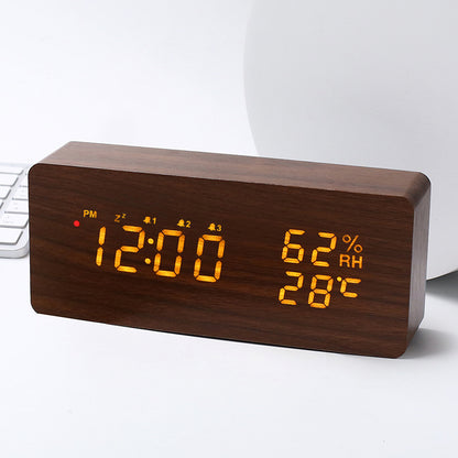 Intelligent Radio Control Clock LED Wood Electronic Digital Temperature And Humidity