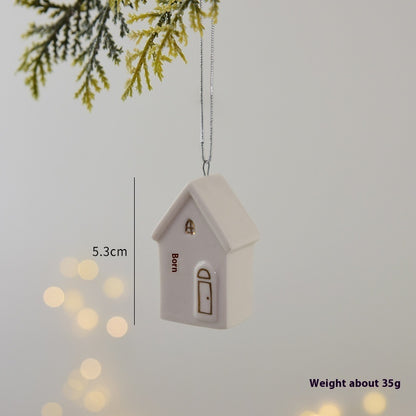 Mini House Ceramic Christmas Tree Small Pendant