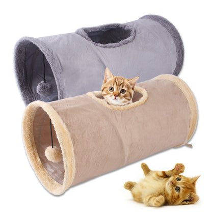 Packable Folding Suede Cat Channel Toy Drill Bucket