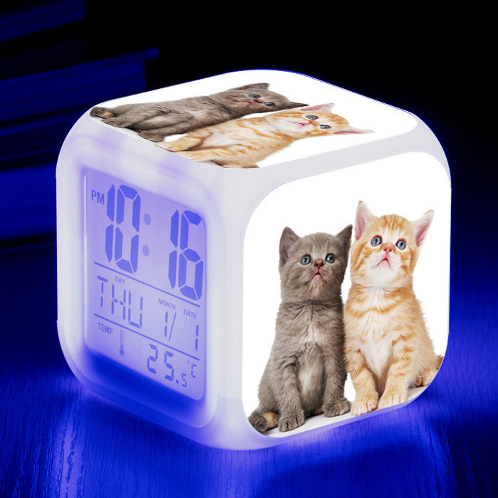 Cat narrow colorful square alarm clock