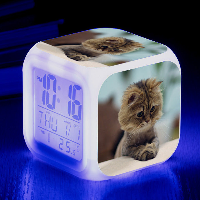 Cat narrow colorful square alarm clock