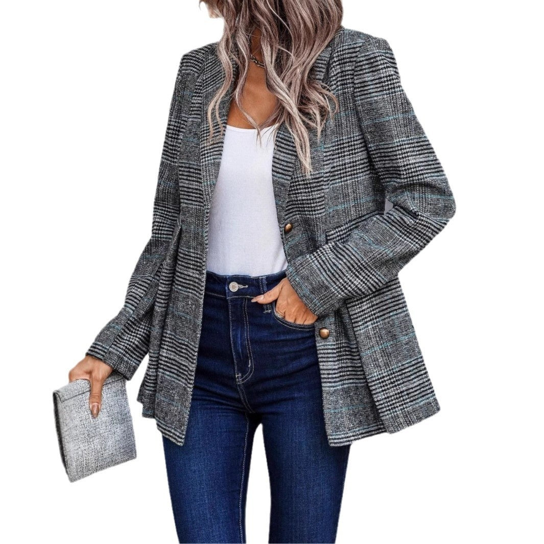 Best Selling Women's Clothes Plaid Coat Casual Patchwork Temperament
