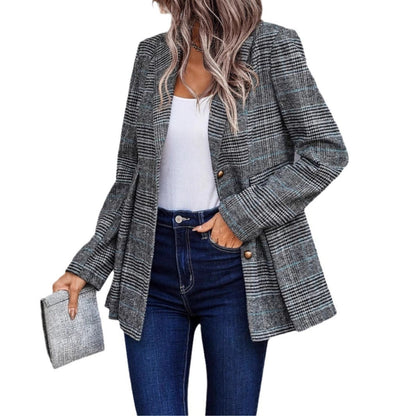 Best Selling Women's Clothes Plaid Coat Casual Patchwork Temperament