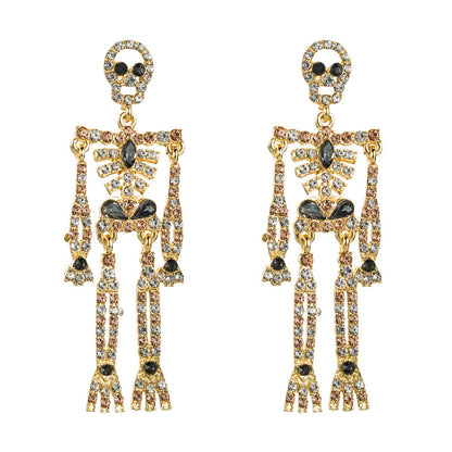 European and American style skull skeleton alloy inlaid rhinestone earrings female personality long exaggerated earrings earrings