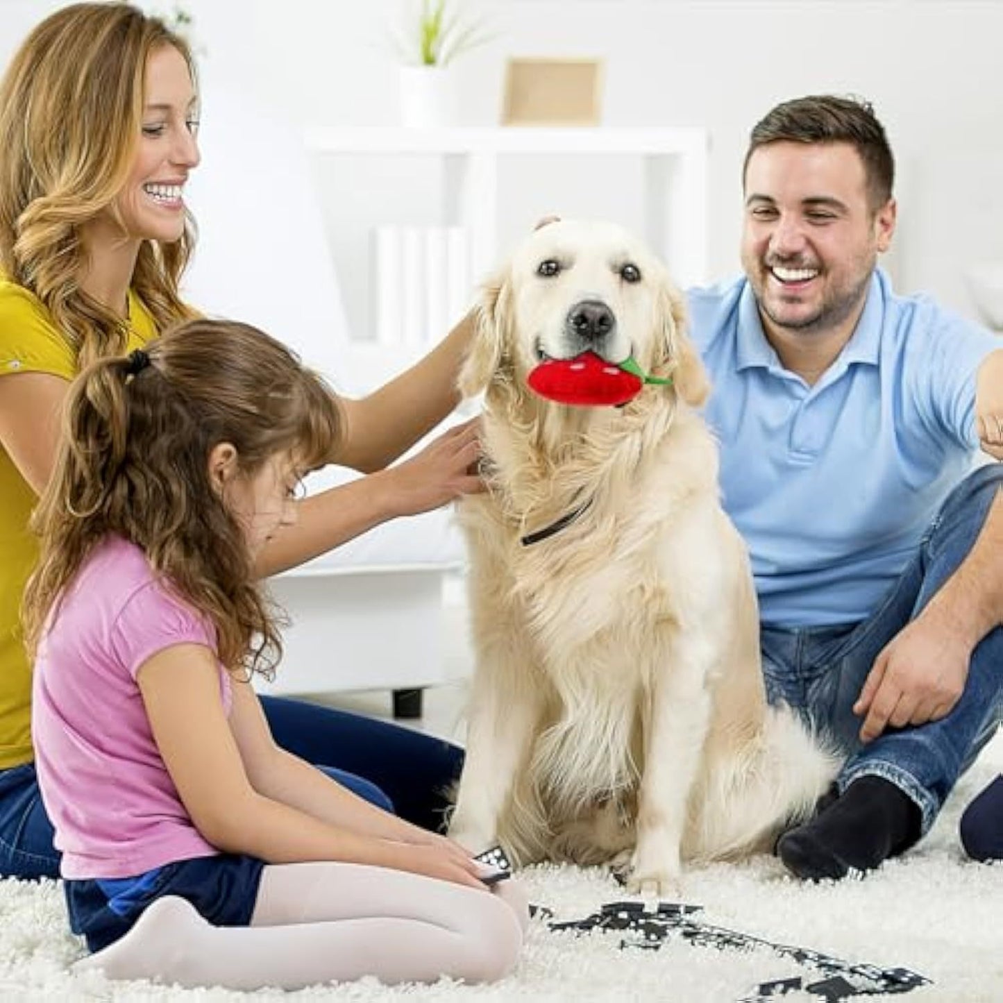 Dog Plush Squeaky Toys - Soft Strawberry Shape Interactive Puppy Chew Toy For Dogs Teething Playing  Chewing