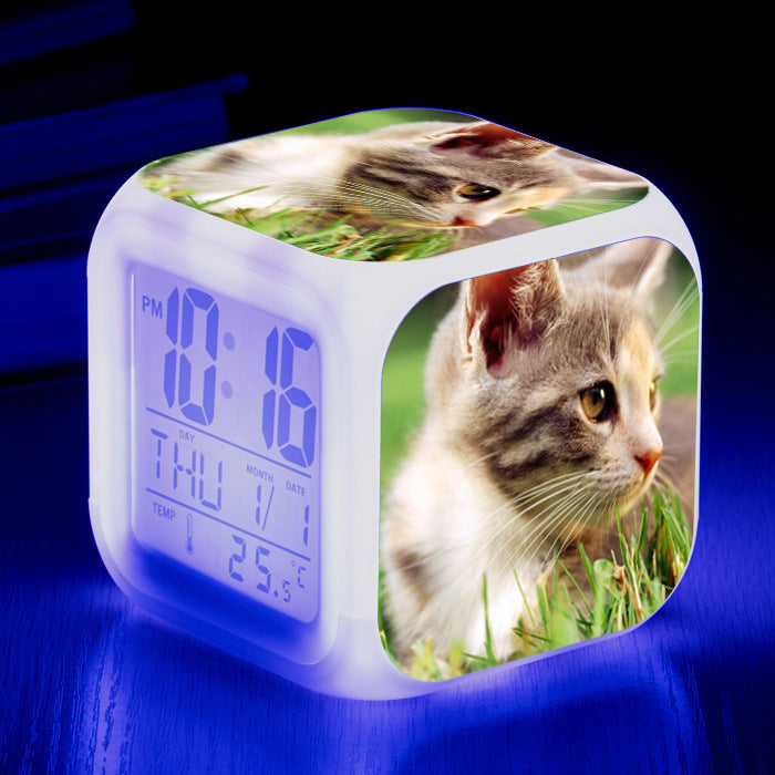 Cat narrow colorful square alarm clock
