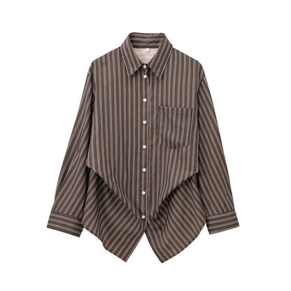 Women's Fashionable Batwing Sleeve Striped Long-sleeved Shirt