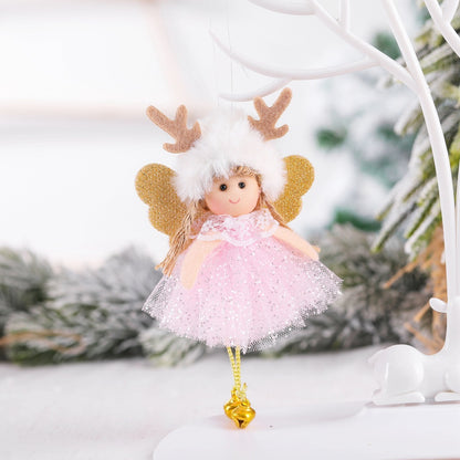Christmas net yarn sequined antler angel pendant