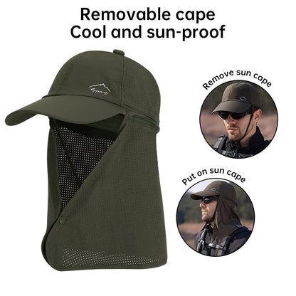 1pc Summer Baseball Cap with Detachable 360° Neck Sun Flap. For men, hiking, fishing, outdoor.