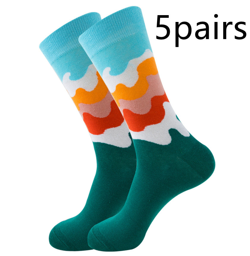 Striped Men's Socks Square Tube Socks Wave Women's Socks